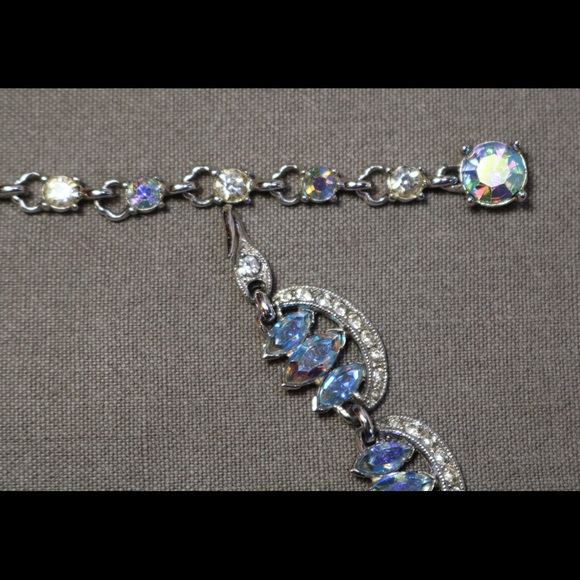 Vintage jewelry blue and clear AB rhinestone Bogoff  statement necklace - Picture 7 of 10